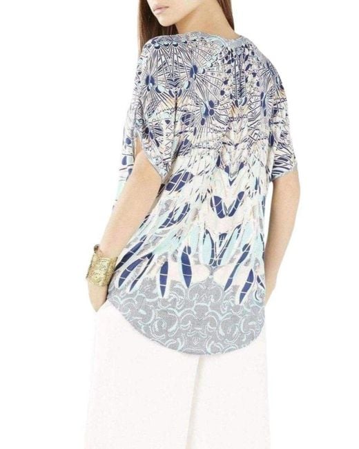 BCBGMAXAZRIA Blue Ayanna Oversized Printed Top