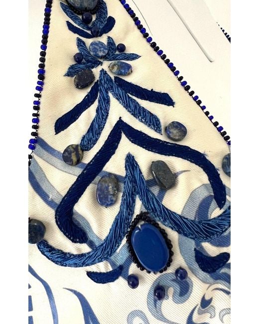 Emilio Pucci Blue Greek Bleach Lazurite Silk Halter Gown Dress