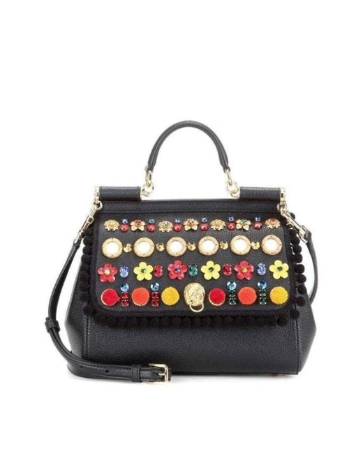 Dolce & Gabbana Black Sicily In Raffia Shoulder Leather Bag Us