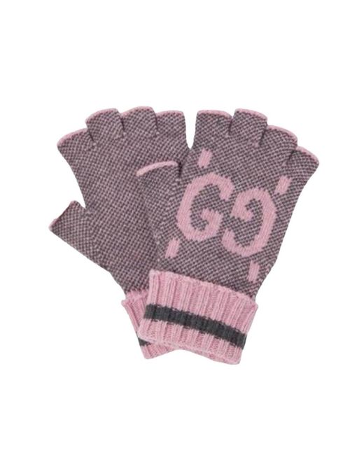 Gucci Purple GG Cashmere Fingerless Gloves Pink Grey