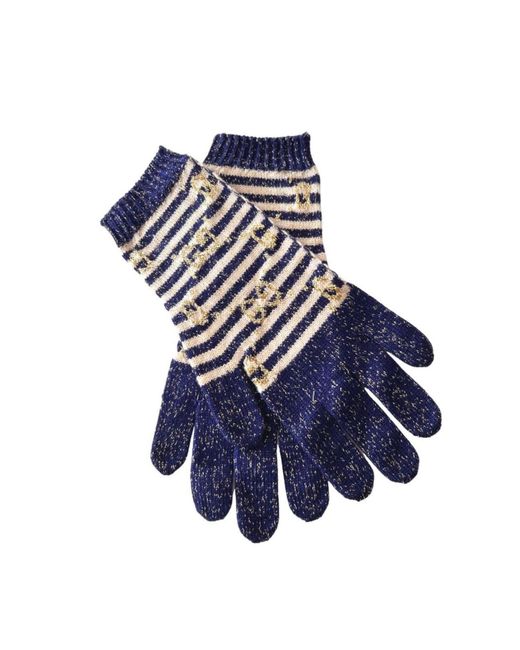 Gucci GG Blue Ivory Wool Blend Gloves