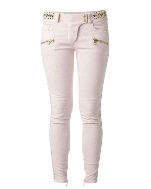 Balmain Pink Low Rise Lace Chains Biker Jeans Fr 40 (us 10)