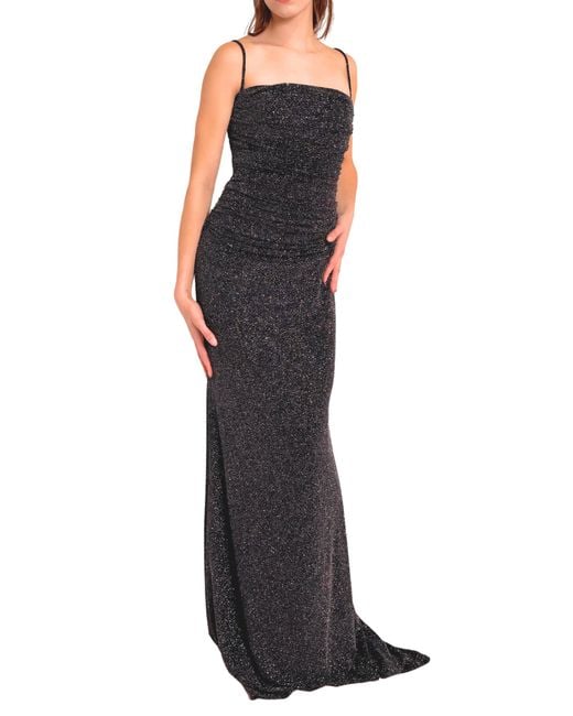 Cult Moda Blue Criss Cross Open Back Black Shimmer Prom Dress