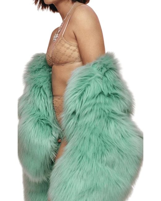 Gucci Green Faux Fur Coat In Mint Color