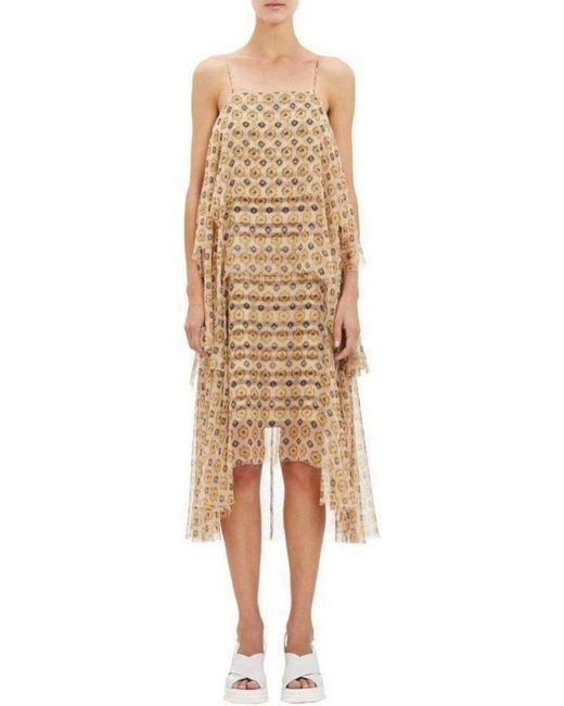 Dries Van Noten Natural Tiered Chiffon Slip Silk Dress