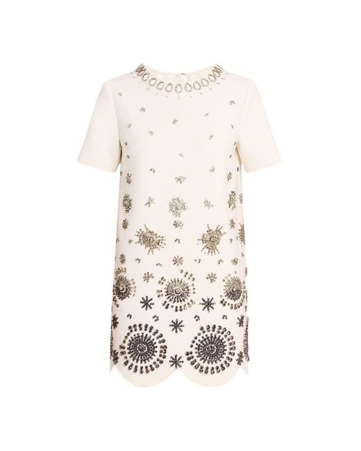 Oscar de la Renta Natural Crystal Medallion Shift Dress