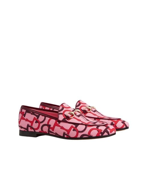 Gucci Red Jordaan Pink Horsebit Canvas Loafer