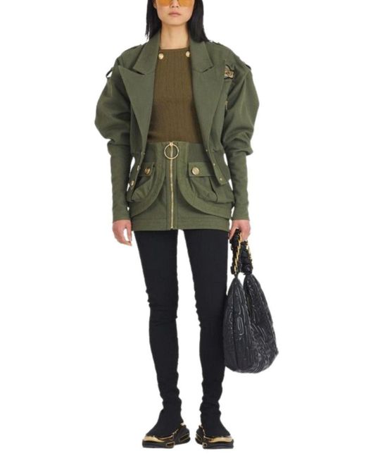 Balmain Khaki Green Patch-pocket Denim Mini Skirt