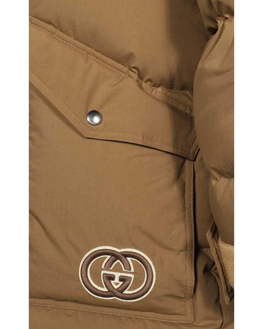 Gucci Brown Padded Puffer Jacket With Faux Fur Hood