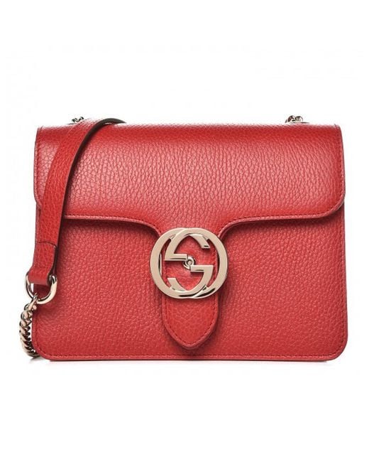 Gucci Red Leather Marmont Interlocking GG Crossbody Bag