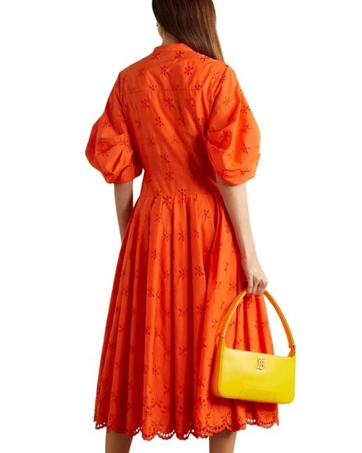 Erdem Red Zelda Broderie Anglaise Poplin Midi Dress