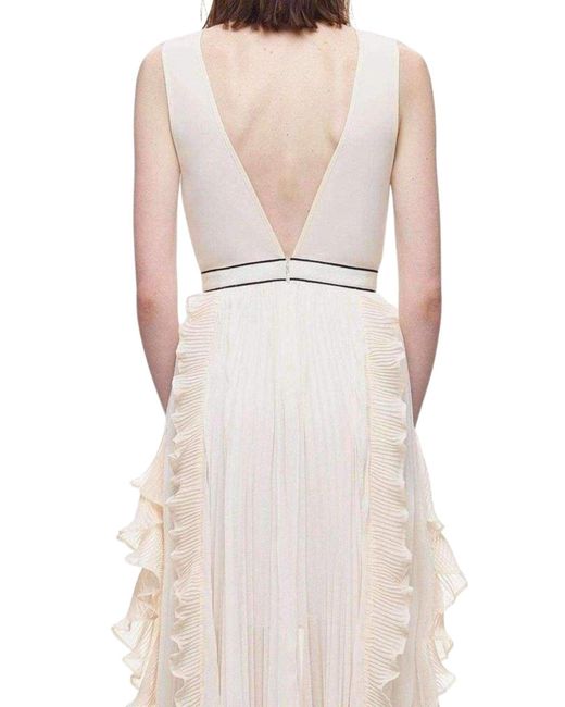Self-Portrait White V-neck Dress With Fluted Pleats Uk 6 (us 2)