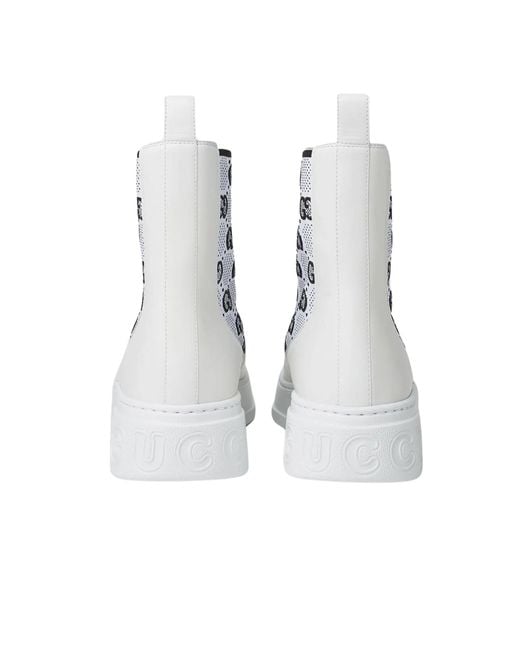 Gucci White GG Supreme Panelled Chelsea Boots
