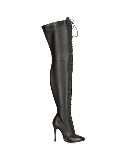 Gucci Black Harriet Leather Over The Knee Boots