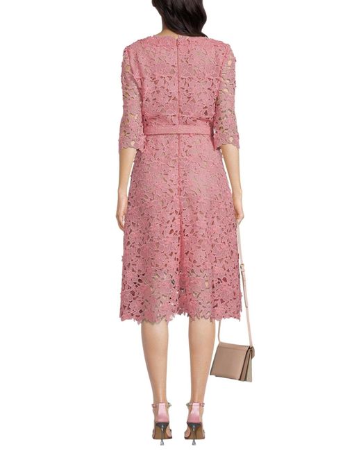 Oscar de la Renta Pink Floral Guipure Lace Dress