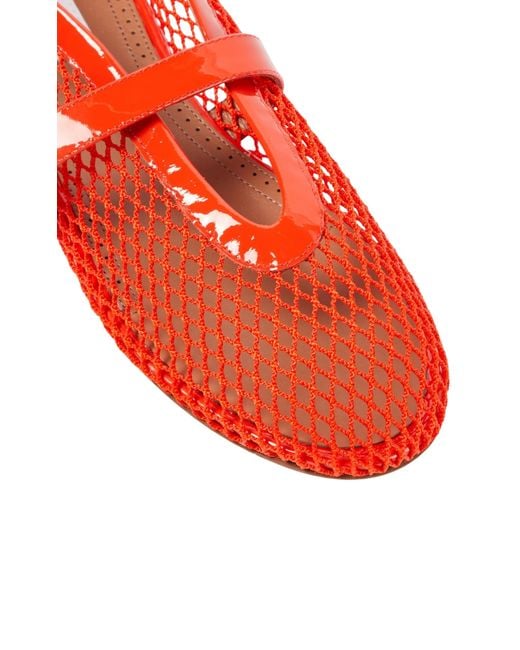 Alaïa Red Leather-trimmed Fishnet Ballet Flats