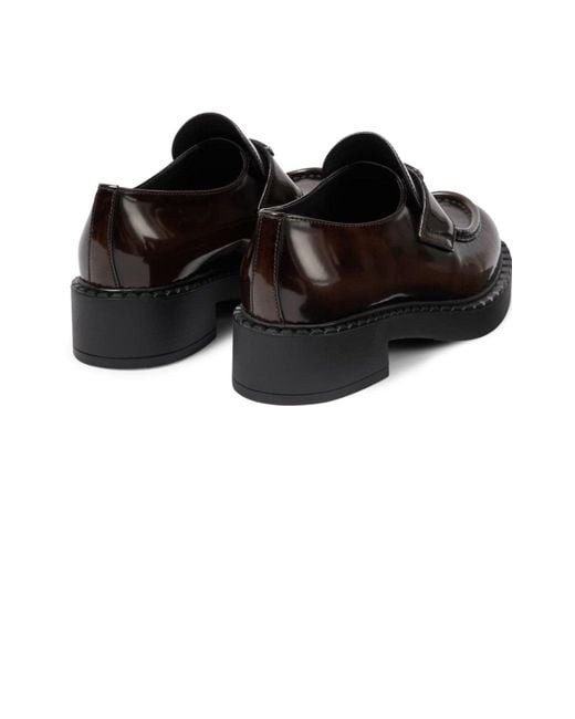 Prada Brown Logo Leather Loafers