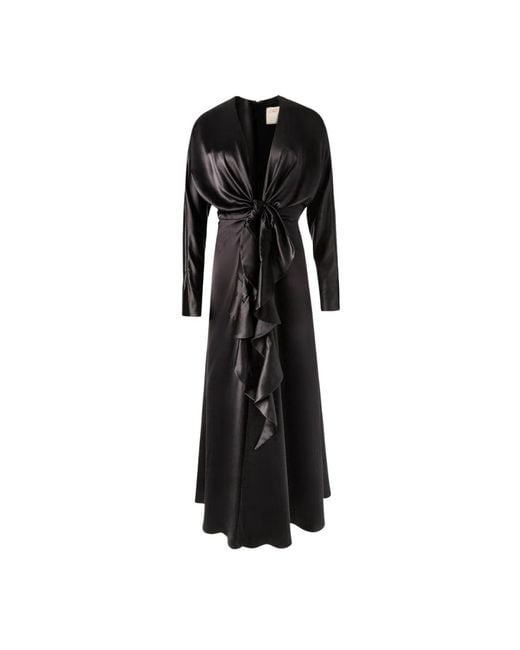 Alejandra Alonso Rojas Black Knot Silk Dress With Ruffles