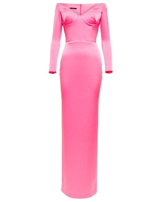 Alex Perry Pink Lane Satin Crepe Off Shoulder Gown