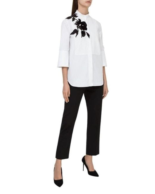 Valentino White Floral Embroidery Cotton Shirt With Tie It 40 (us 4)