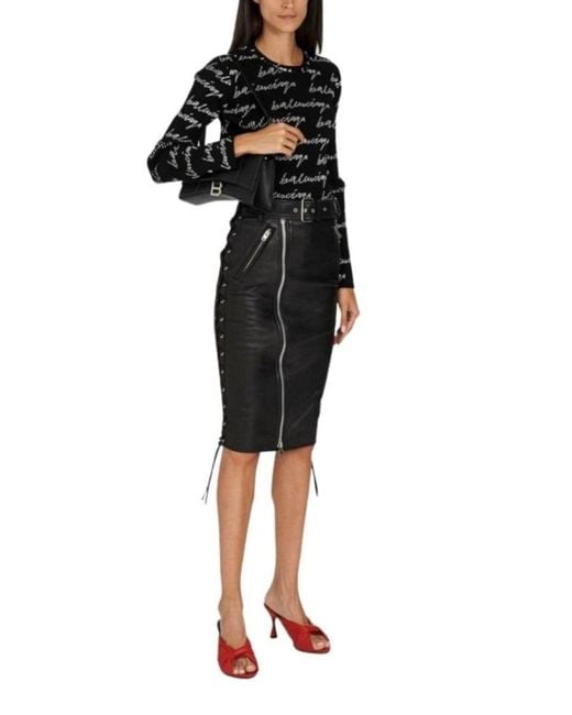 Balenciaga Black Leather Pencil Skirt Fr 38 (us 8)