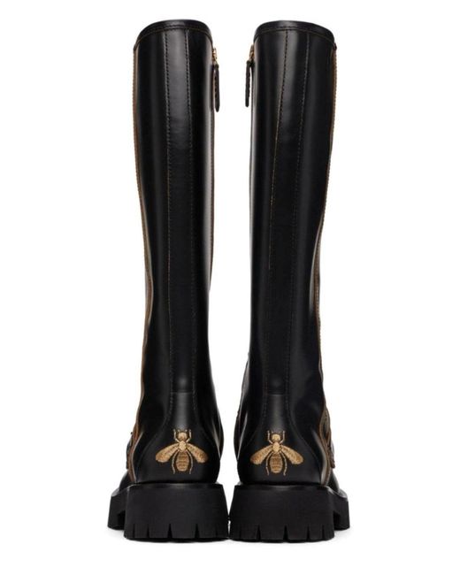 Gucci Black Horsebit Detail Knee-high Boots