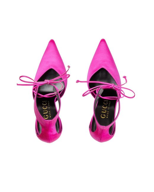 Gucci Purple Lace-up Pink Satin Pumps