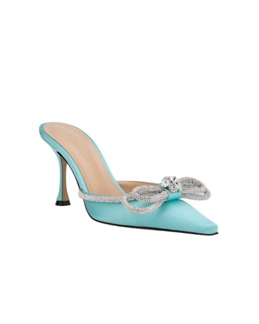 Mach & Mach Blue Double Bow Satin Mules