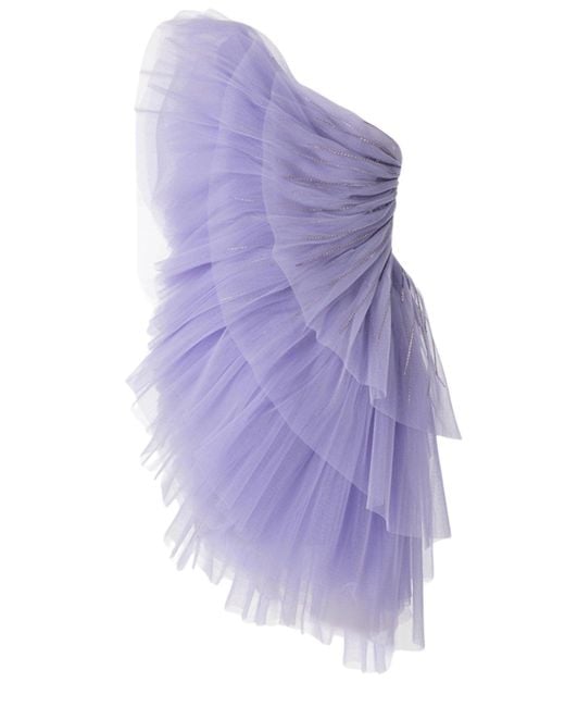 Pamella Roland Purple Pleated Tulle Mini Dress
