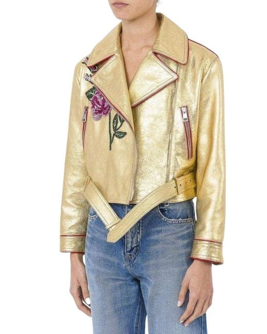 Gucci Metallic Leather Short Biker Jacket It 40 (us 4)