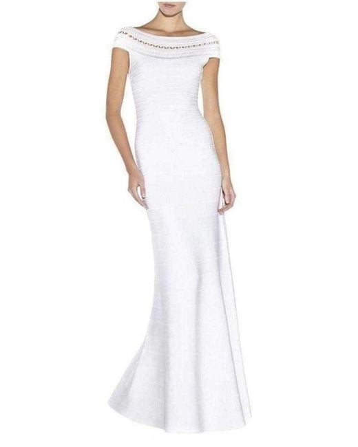 Hervé Léger White Sophia Braided Ottoman Crochet Gown