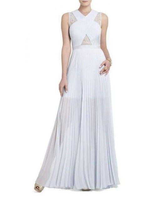 BCBGMAXAZRIA Caia Crystal Blue Chiffon Pleated Dress