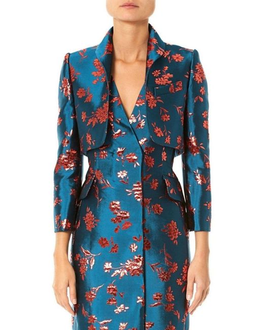 Carolina Herrera Blue Floral Cropped Bolero Jacket