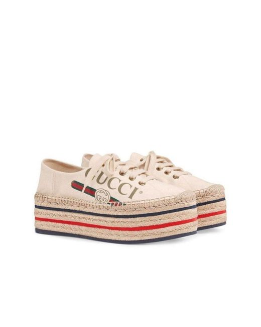 Gucci White Logo Platform Espadrilles
