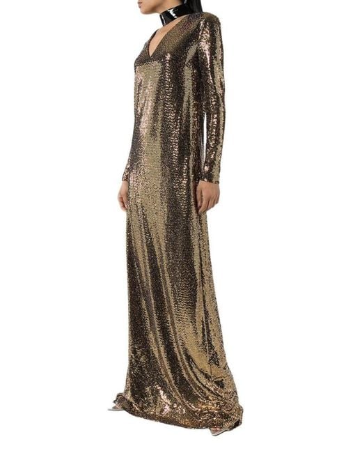 Gucci Natural Patent Choker Chainmail Gown