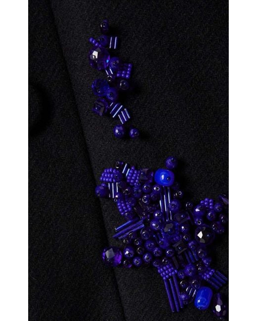 Dries Van Noten Blue Rinky Embroidered Wool Blend Cocoon Coat