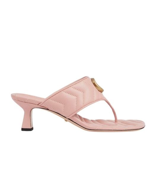 Gucci Pink Double G Thong Leather Sandal