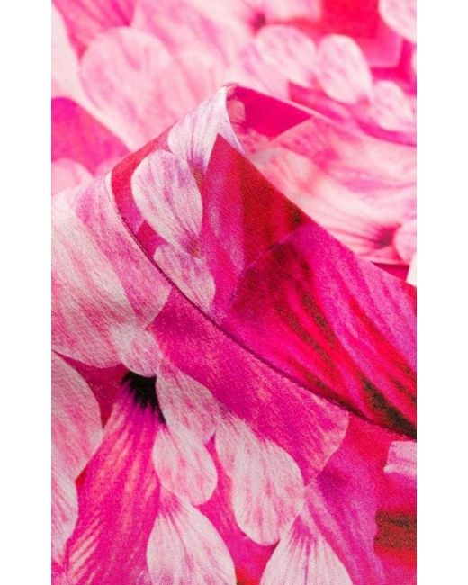 McQueen Orchid Pink Floral Print Endangered Silk Midi Dress
