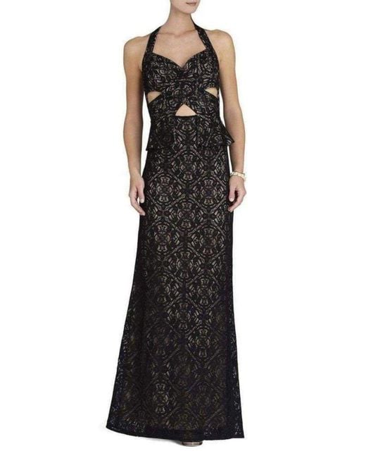 BCBGMAXAZRIA Daga Cutout Halter Black Gown Dress