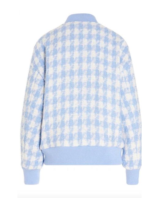 Balmain Blue Houndstooth Cotton-blend Tweed Bomber Jacket