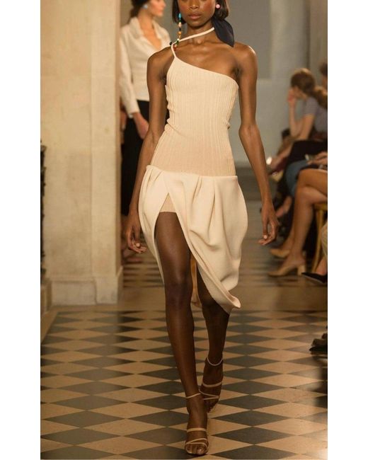 Jacquemus Natural La Bomba Asymmetric Beige Midi Dress