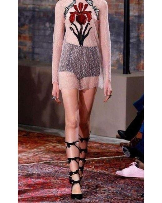 Gucci Natural Nude Lace Embroidered Dress