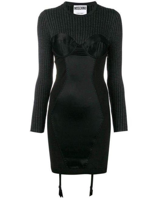 Moschino Black Couture Bustier Knitted And Satin Dress