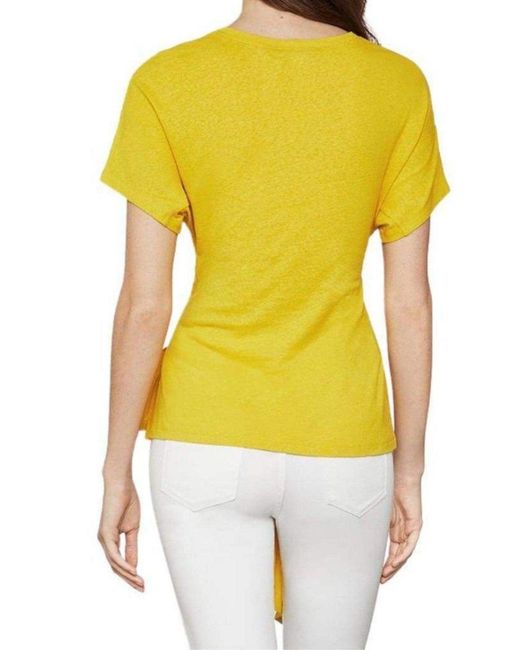 BCBGMAXAZRIA Yellow Linen Jersey Wrap Top