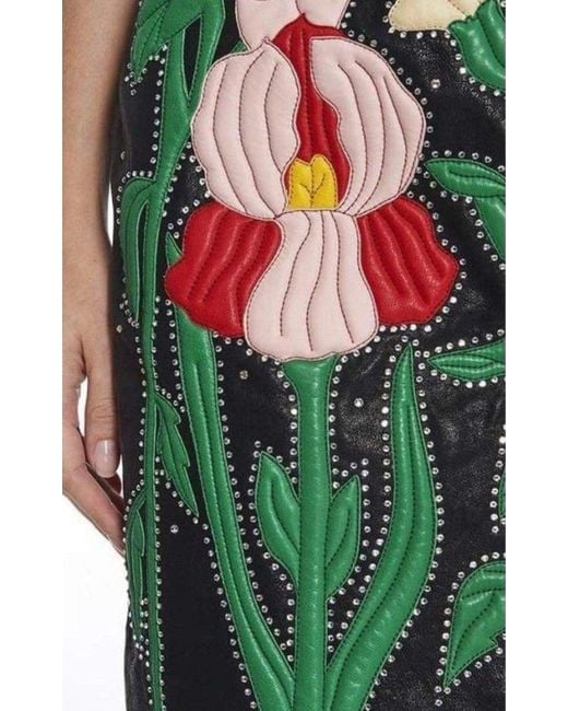 Gucci Gray Leather Flower Intarsia Strapless Dress