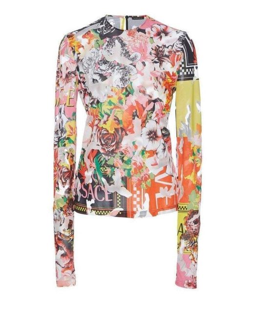 Versace Multicolor Floral Jersey Top It 44 ( Us 8 )