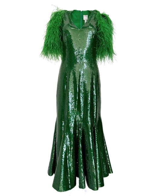 Huishan Zhang Green Emerald Sequins Dress