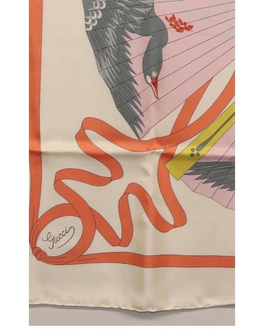 Gucci Multicolor Fly Swan Print Silk Scarf