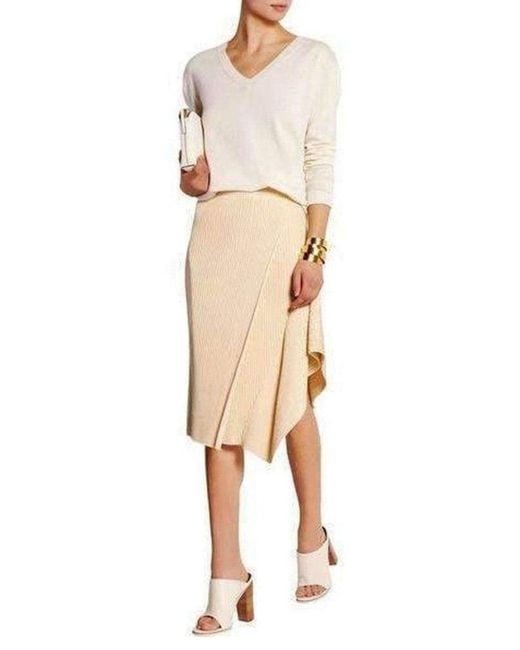 Stella McCartney Natural Asymmetric Ribbed Stretch-jersey Midi Skirt It 38