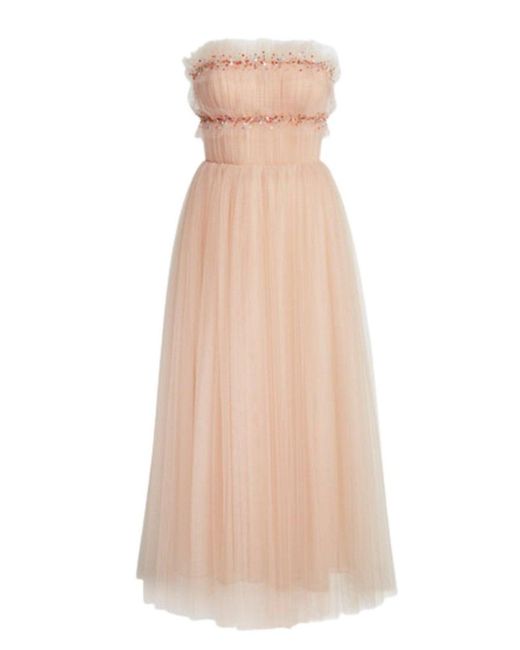 Jason Wu Natural Strapless Ruched Tulle Midi Cocktail Dress